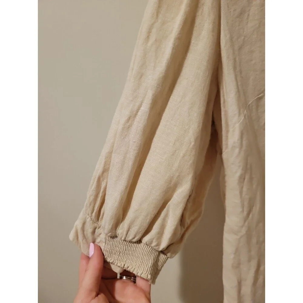 Lilly Pulitzer Mialeigh Top Women’s 10 Beige Linen Blend Puff Sleeve Blouse